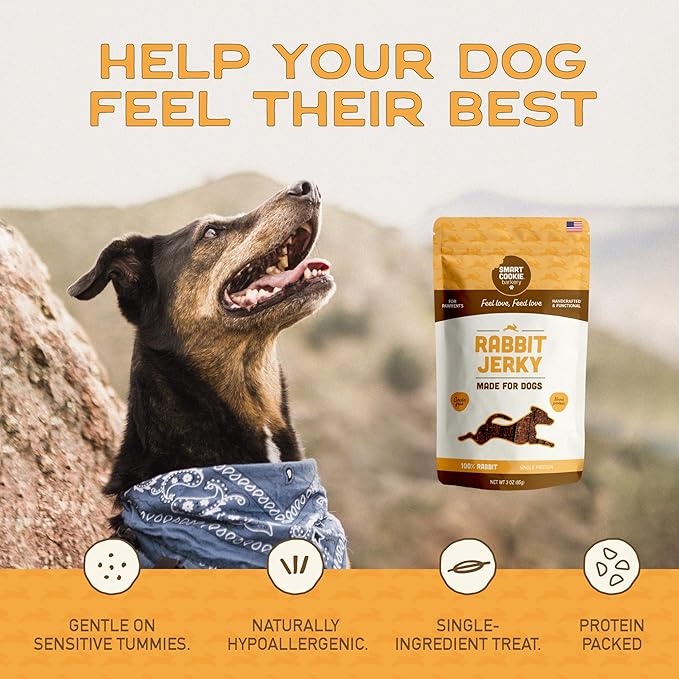Smart Cookie Jerky Dog Treats - 3 Flavor Variety Pack - Rabbit, Salmon & Duck Jerky - Training Treats for Dogs, Puppies with Allergies, Sensitive Stomachs - Grain Free, Made in USA - 3oz