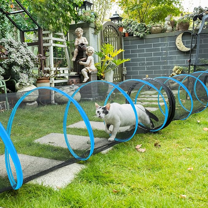 Cat Play Tunnel-for Indoors and Outdoors,Cat Tunnel Outdoor, Kitty Outdoor Enclosure, Cat Enclosures Easy to Connect with Two Zipper Doors,Product Size 59'' x 18'',3pcs /Set,Blue,3 Packs