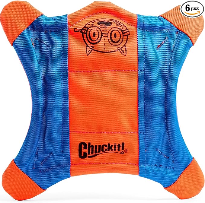 Chuckit! Flying Squirrel Fetch Dog Toy - Water Floating Flyer - Soft and Durable Polyester Canvas Construction - For Small Dogs - Size Small - 8.25-inch Diameter - Pack of 1 - Orange and Blue