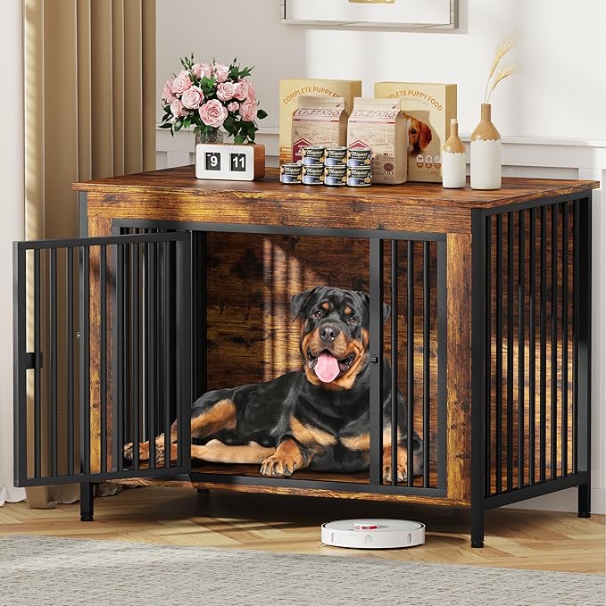 EasyCom Dog Crate Furniture for 1 or 2 Dogs, Heavy Duty Single/Double Dog Crates for Small/Medium/Large Dogs, Dog Kennel Furniture Indoor as TV Stand, Extra Large Size 47.24" L(65-92 Pounds), Brown