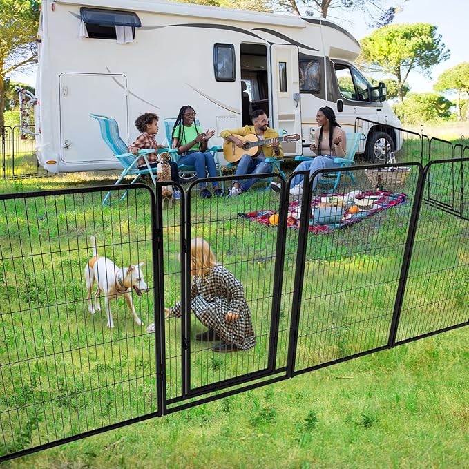 Kfvigoho Dog Playpen Outdoor Extra Wide 24 Piece Panels Heavy Duty Dog Fence 47" Height Anti-Rust with Doors Portable for RV Camping Yard, Total 63FT, 316 Sq.ft, Snowy Black