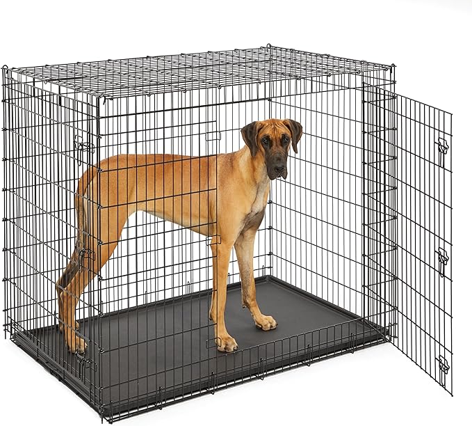 Solutions by MidWest Homes for Pets 54-Inch Drop Pin Crate for Giant Breeds Over 100 lbs, Double Door Dog Crate with Leak-Proof Tray & Secure Latches, Durable Drop Pin Construction