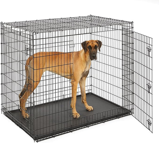 Solutions by MidWest Homes for Pets 54-Inch Drop Pin Crate for Giant Breeds Over 100 lbs, Double Door Dog Crate with Leak-Proof Tray & Secure Latches, Durable Drop Pin Construction
