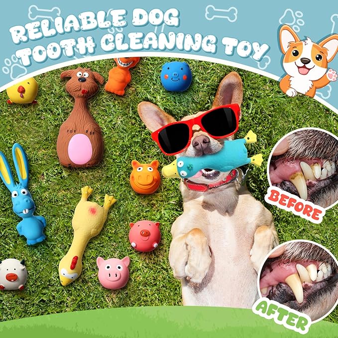 30 Pcs Latex Squeaky Dog Toys Soft Rubber Dog Chew Toy Animal Standing Stick Puppy Fetch Interactive Play Assorted Accessories for Small Medium Large Pets