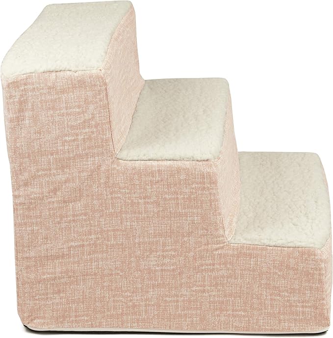 Majestic Pet 3 Step Portable Dog Stairs for Small Dogs to get on Bed Supports 25 lbs or Less – Dog Steps for High Bed with Machine Washable Cover – Pet Stairs for Cats Palette Heathered Blush Pink