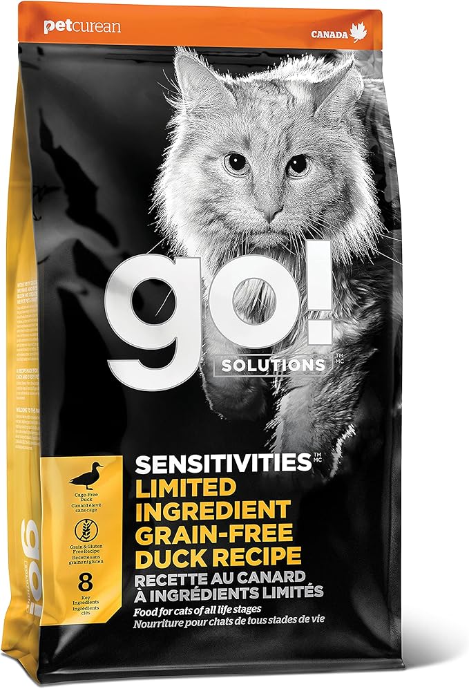 Go! Solutions Sensitivities Limited Ingredient Duck Grain-Free Dry Cat Food, Chicken-Free Kibble Made by Experts for Sensitive Stomachs & Food Allergies, for Kittens, Adults, & Seniors, 16 lb Bag