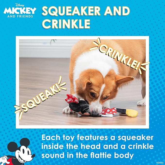 Disney for Pets Minnie Mouse Plush Squeaky with Flattie Crinkle Body Dog Toy 13.5in Dog Toys | Plush Squeaker Toy for Dogs Inspired by Minnie Mouse, Mickey and Friends