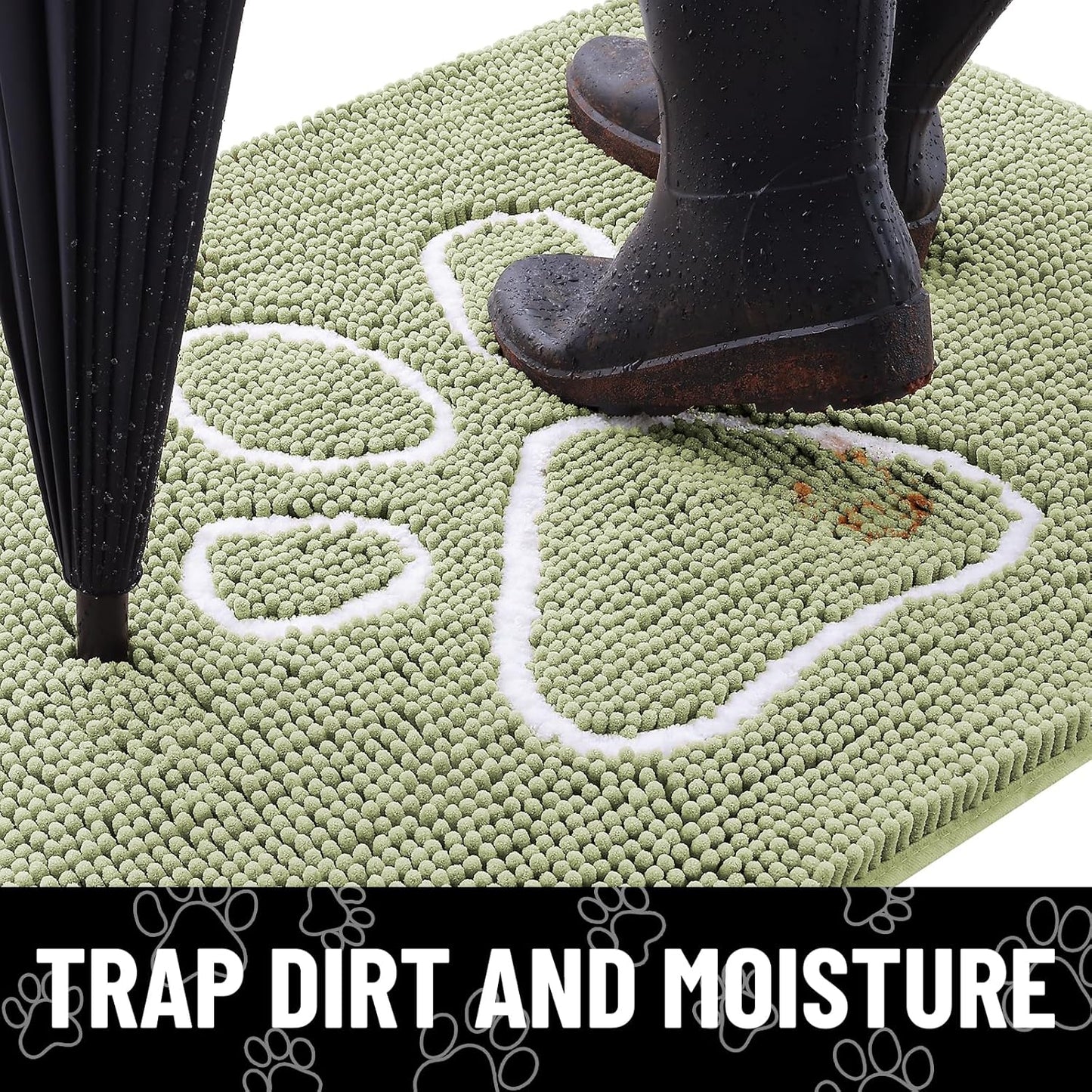 Smiry Dog Door Mat for Muddy Paws, Absorbent Dirt Trapper Non Slip Quick Dry Washable Chenille Mat for Mud Dogs, Entry Rug for Indoor and Outdoor (47x32 Inches, Sage Green)