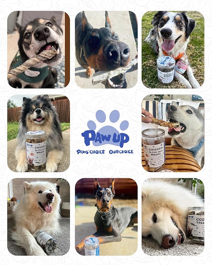 PAWUP Cod Skin Strips Dog Treats, Natural Fish Skin Chews, Omega-3 Rich for Skin & Coat Health, Single Ingredient Dog Snacks for Small & Medium Dogs, 16 oz