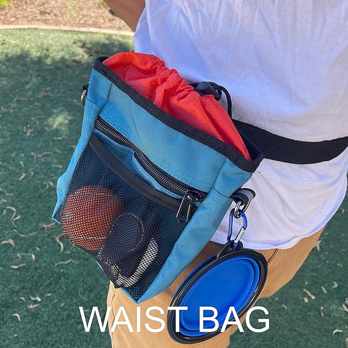 Jalousie Dog Training Pouch with Training Clicker and Water Bowl - 5 Ways to Wear - Carry Toys, Treats for Positive Reinforcement - Built-in Poop Bag Dispenser (Purple)