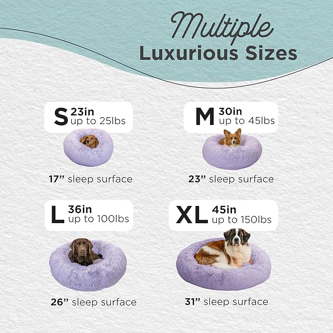 Best Friends by Sheri The Original Calming Donut Dog Bed for Medium Dogs up to 45 lbs, Shag Faux Fur, Lavender, 30" x 30"
