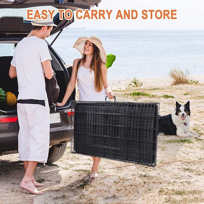 Dog Crates for Large Medium Dogs Foldable Metal Wire Pet Dog Kennel 30/36/42 Inches Indoor Outdoor Travel Dog Gage with Double Door, Leak Proof Pan