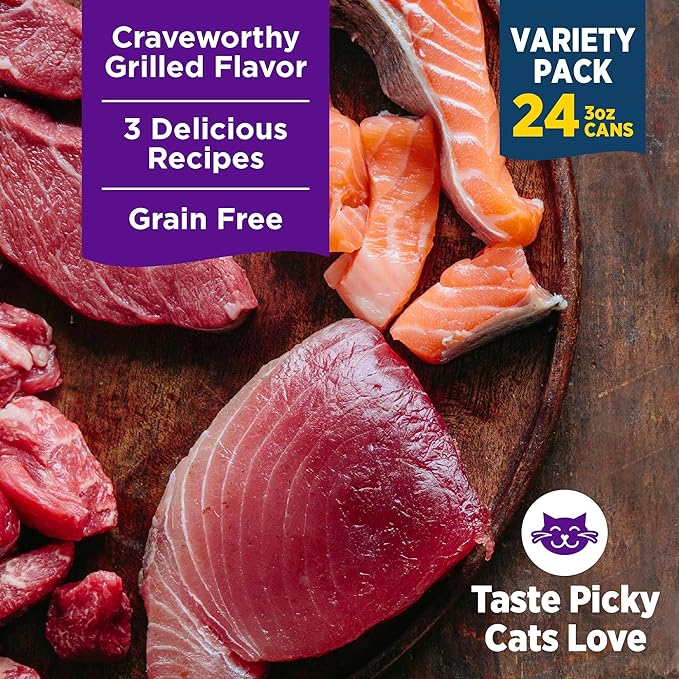 Wellness Complete Health Grilled Favorites Variety Pack Adult Canned Wet Cat Food, Natural, Protein Rich, Grain Free, 3 oz, Pack of 24 Cans