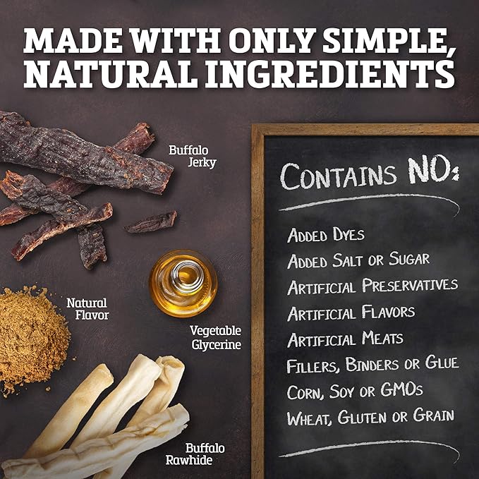 Buffalo Range Rawhide-Free Dog Treats – Braided Jerky Chews Made with Grass-Fed Buffalo – Hickory Smoked Flavor High Protein Dog Chews – Natural Rawhide Alternative Treat – 10 Count
