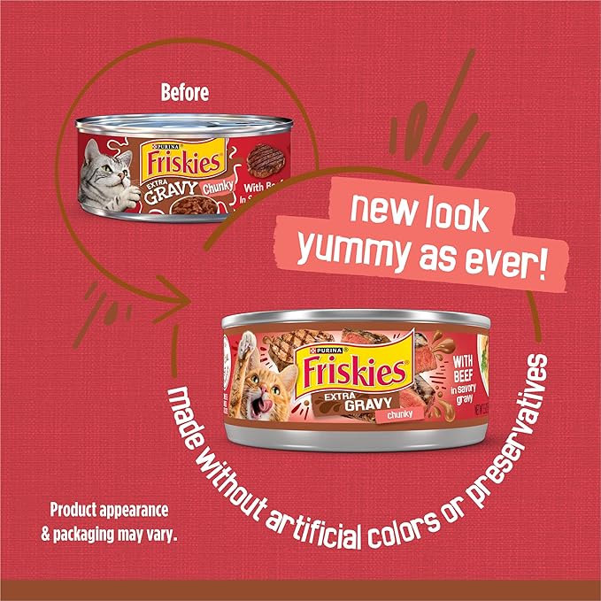 Purina Friskies Extra Gravy Wet Cat Food Chunky With Beef in Savory Gravy - (Pack of 24) 5.5 oz. Cans
