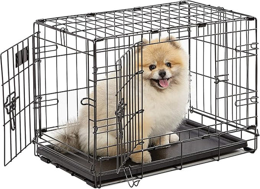 MidWest Homes for Pets 22-Inch iCrate for Extra-Small Breeds, Up to 15 lbs, Double Door Folding Dog Crate with Divider Panel, Leak-Proof Tray & Secure Latches, Portable, Durable & Easy to Assemble