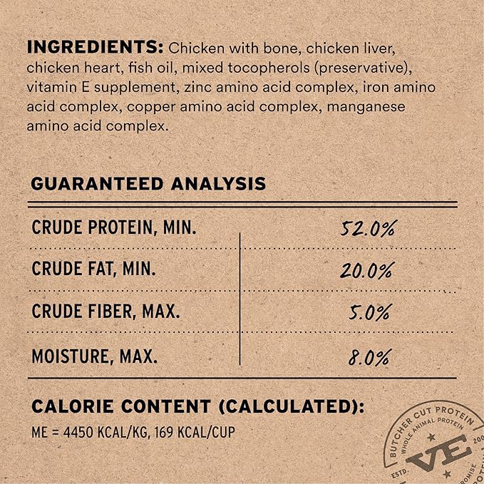 Vital Essentials Freeze Dried Cat Food, Raw Chicken Soft Nibs | Complete Meal or Topper | 99% Chicken, Organs & Bone | Limited Ingredient, High Protein, Grain Free Dry Cat Food | 12 oz Bag