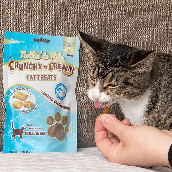 Fieldcrest Farms Nothin’ to Hide Collagen Cat Treats – Crunchy & Creamy Cat Snacks, High-Protein Healthy Treats for Skin, Coat & Joint Support, Tuna Flavor, 3 oz.