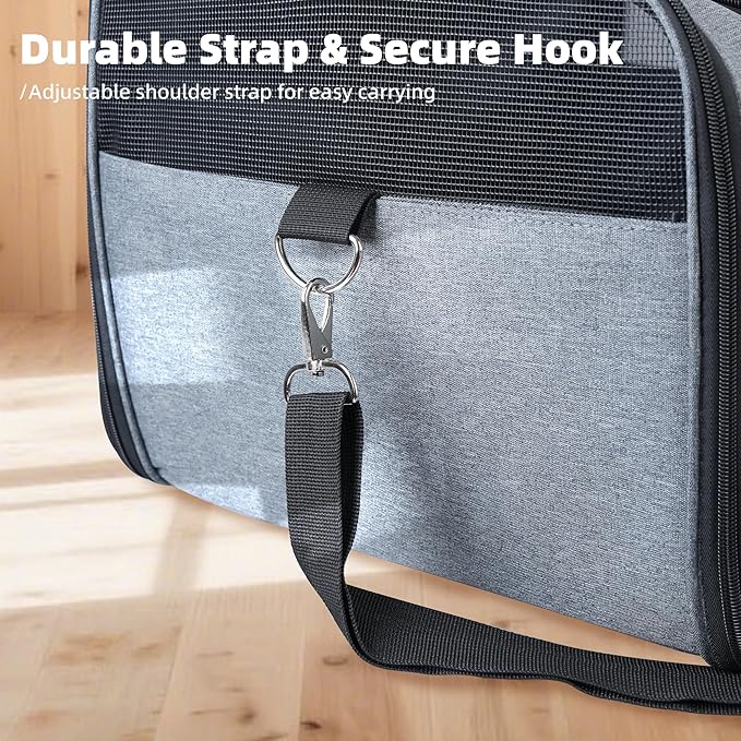 AIWIKIDE Lightweight Waterproof Cat Carrier - Foldable Design w/Full Cover for Security, Includes Collapsible Bowl, Grey