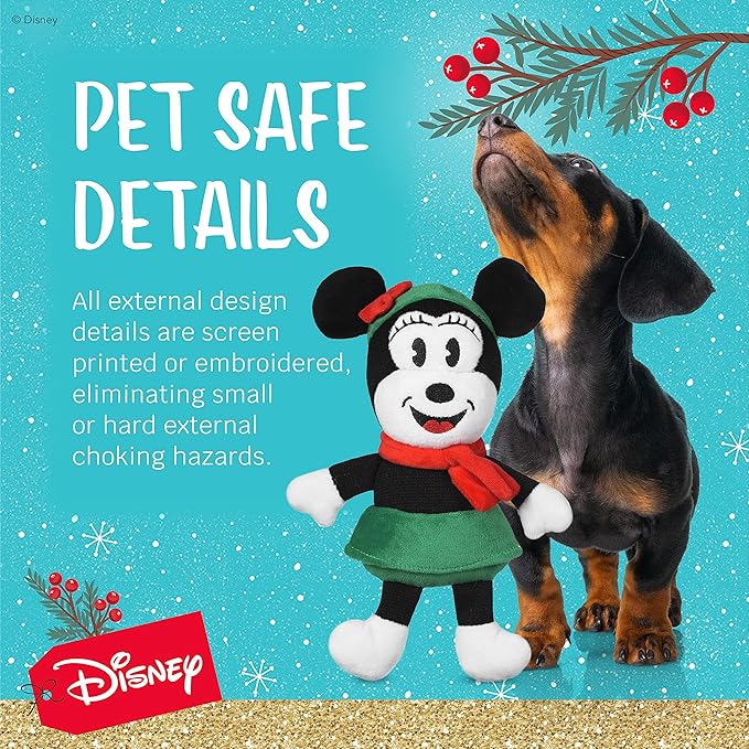 Disney for Pets 9 Inch Holiday Plush Minnie Mouse Squeaker Toy for Dogs | Minnie Mouse Plush Dog Toy | Holiday Disney Toys for Dogs, Official Product of Disney for Pets
