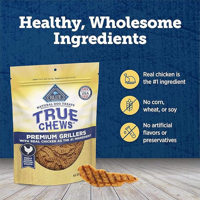 Blue Buffalo True Chews Premium Grillers Dog Treats, Made in the USA with Natural Ingredients, Chicken, 12-oz Bag