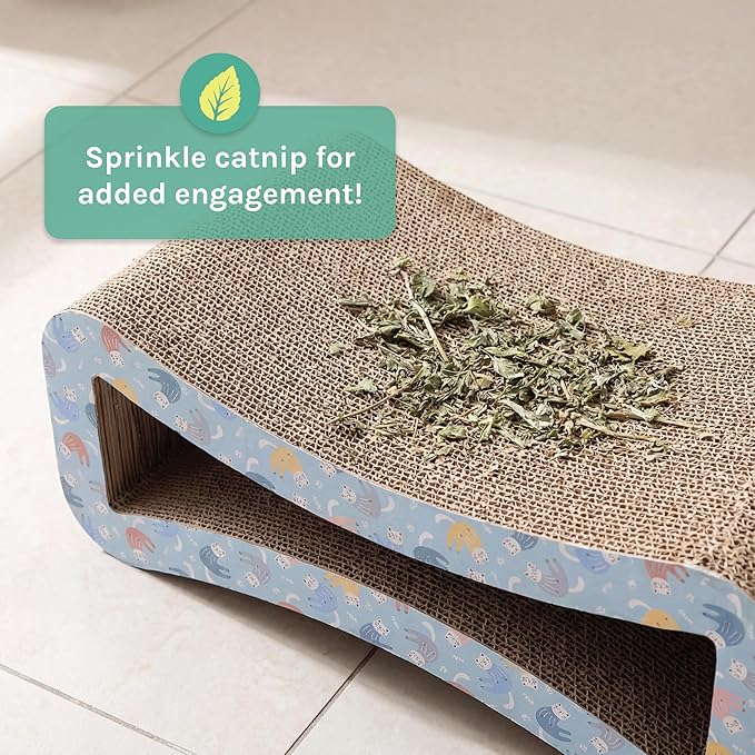 Kitty City Corrugate Cat Scratcher Lounger - Cardboard Cat Scratcher Bed, Horizontal Kitty Couch Scratch Pad, Durable Play for Indoor Cats & Kittens - Cats in Pajamas Print, 21" x 12"
