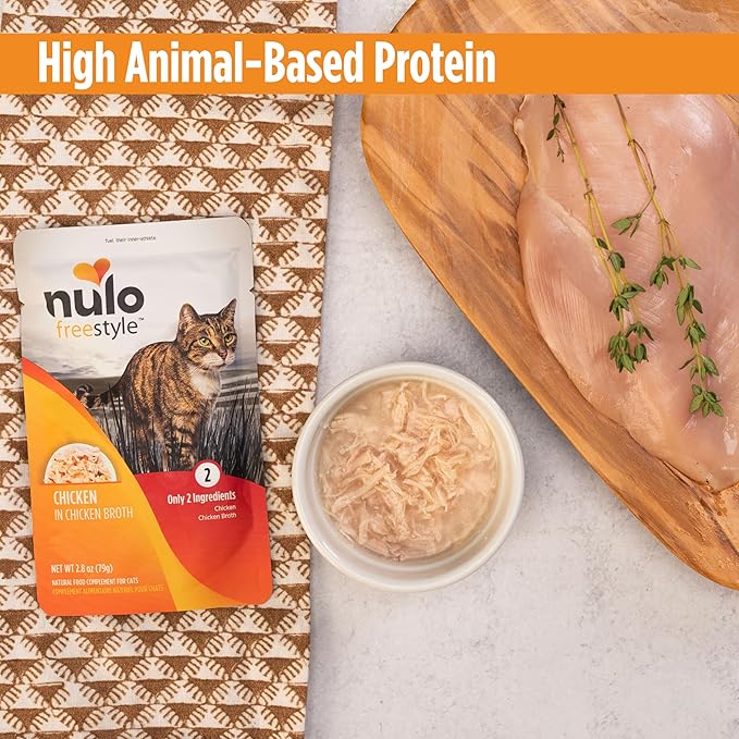 Nulo Freestyle Cat & Kitten Wet Cat Food - Chicken in Broth, Grain-Free, High Protein Soft Food Topper Treat, 2.8oz Pouches (Pack of 24)