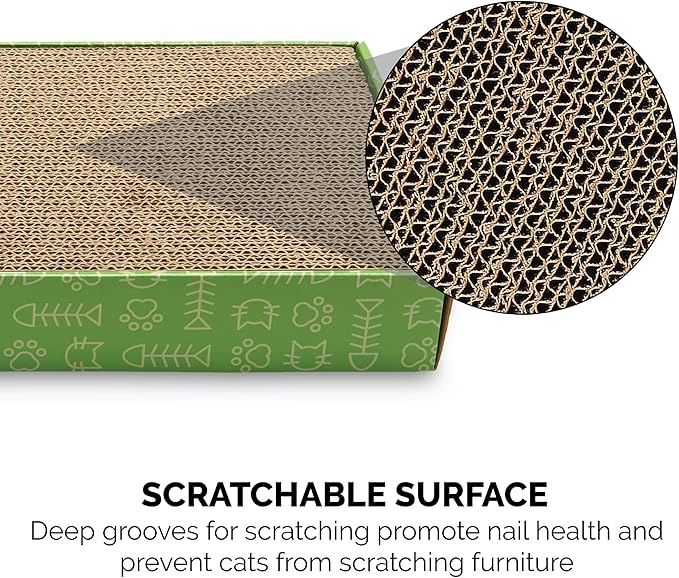Furhaven Scratching Board w/ Catnip for Indoor Cats, Reversible - Classic Corrugated Cat Scratcher Pad - Green, Standard