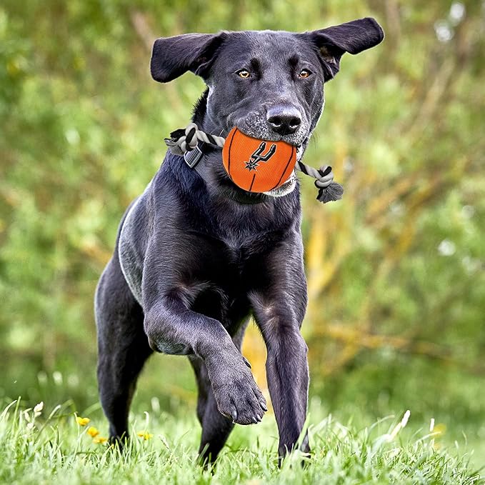 NBA SAN ANTONIO SPURS Basketball Toy. - Tough Nylon Pet Toy with Tug Ropes & inner Squeaker