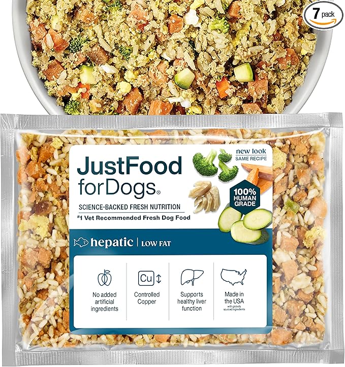 Just Food For Dogs Vet RX Frozen Fresh Prescription Dog Food, Human Grade, Vet Recommended Fresh Pet Meal or Toppers, Limited Ingredient, Prescription Diet, Hepatic Support 72 oz - 7 Pack