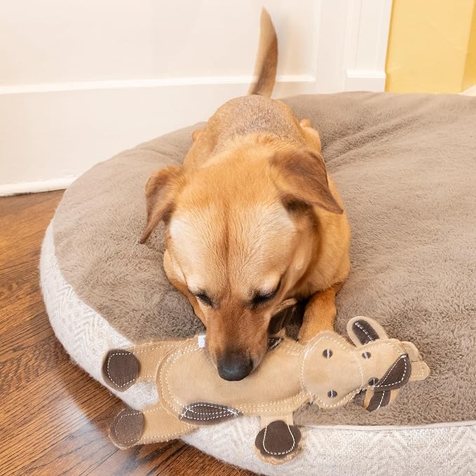 SPOT Dura-Fused Leather Barnyard Animals - Stuffed Dog Toy with Squeaker, Real Leather & Jute Fabric, for Light to Moderate Chewers, Great for Adult Dogs and Puppies - 11in, Assorted Styles, 1 Piece