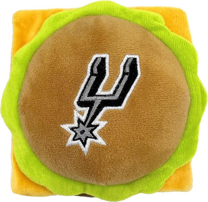 Pets First NBA San Antonio Spurs Cheese Burger Plush Dog & CAT Squeak Toy - Cutest Stadium HAMBERGER Snack Plush Toy for Dogs & Cats with Inner Squeaker & Beautiful Basketball Team Name/Logo