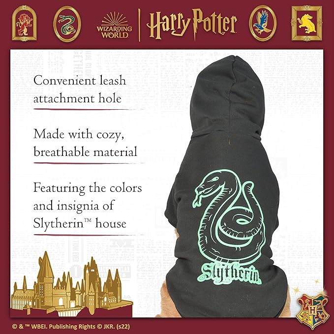 Harry Potter Slytherin Pet Hoodie With Faux Scarf - X-Small | Dog Accessories for Hogwarts Houses, Slytherin, Black (FF23360)