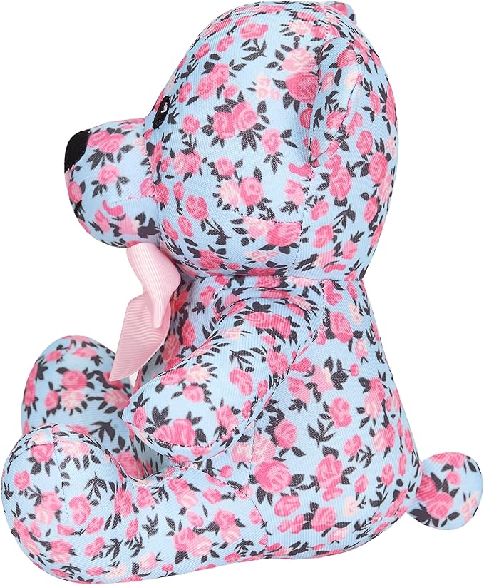 Blueberry Pet Gift Toys for Puppies & Dogs, 6", Made Well Cute Floral Print Light Blue Happy Bear Designer Squeak Plush Small Dog Toy