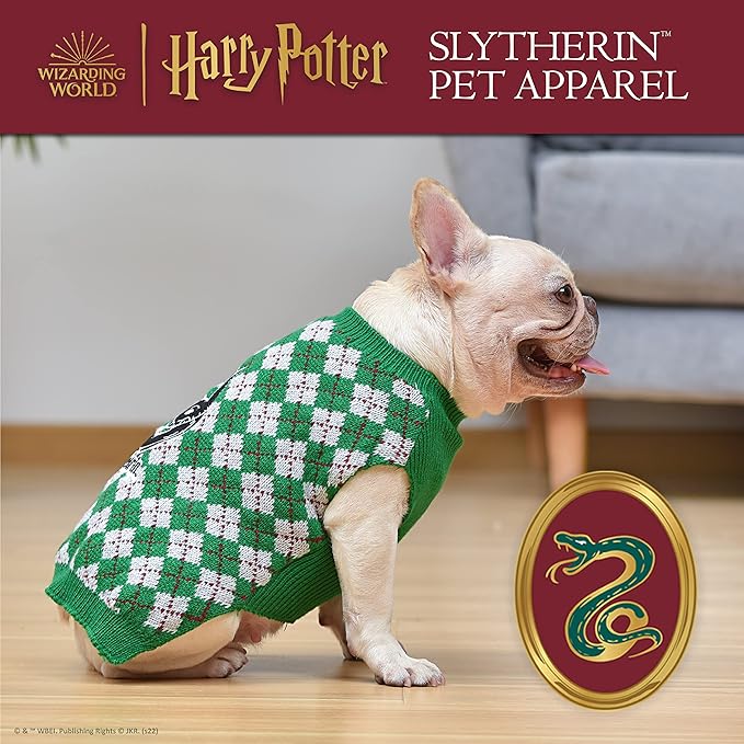 Harry Potter Slytherin Pet Sweater - Large | Harry Potter Costumes for Dogs | Dog Apparel & Accessories for Hogwarts Houses, Slytherin Dog Sweater, Pullover Sweater for Dogs
