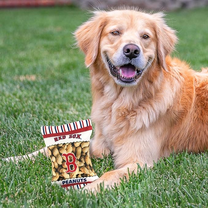 MLB Boston Red Sox Plush Peanuts Snack Toy for Dogs & Cats with Embroidered Team Name & Logo with Inner Squeaker
