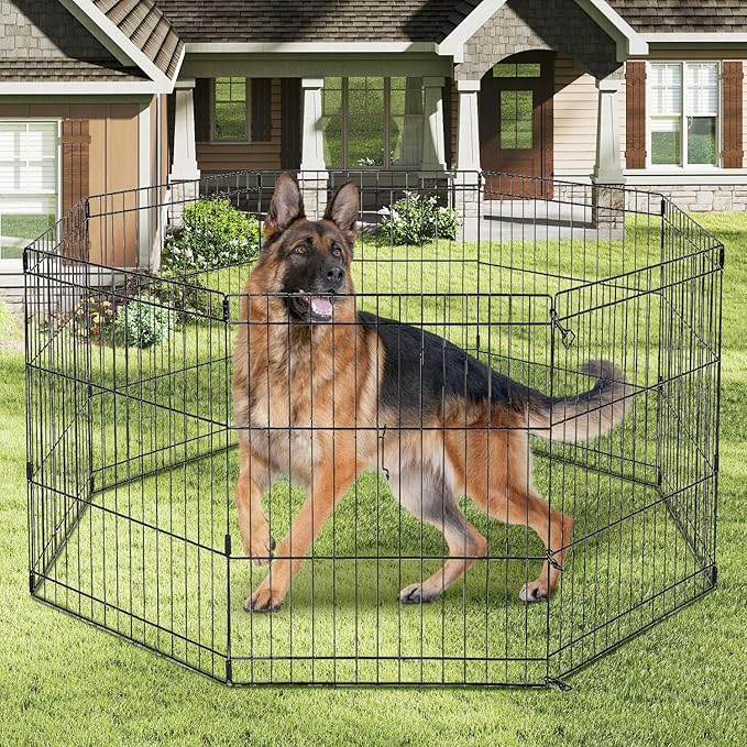 PAWZ Road Dog Playpen Foldable Metal Dog Fence Outdoor/Indoor Use Portable Design for RV and Camping- 8 Panels (24" Wide Each), 48 inch Height for Small Dogs Puppy Large Dogs