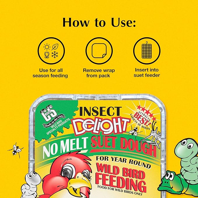C&S Insect Delight No Melt Suet Dough, Suet Cakes for Wild Birds Including Robins, Blue Jays, Woodpeckers, Wrens, Bluebirds and More, 11.75 Ounces, Pack of 8