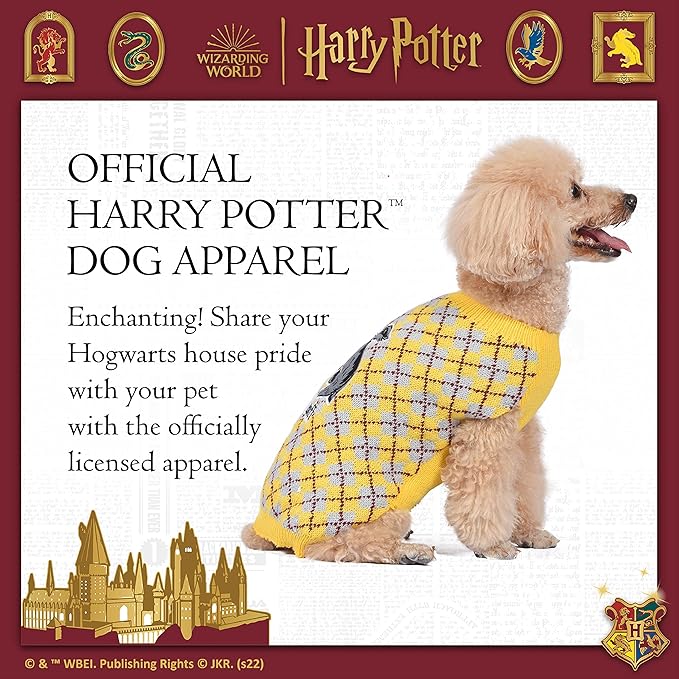 Harry Potter Hufflepuff Dog Sweater - Pet Outerwear for Dogs - Officially Licensed Dog Apparel & Accessories for Hogwarts Houses, Size Medium