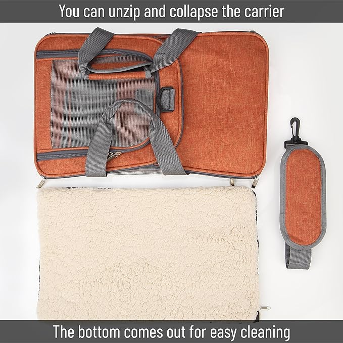 Mr. Pen- Pet Carrier, 17.5" x 11.2" x 11.5", Medium Size, Orange, Portable Travel Carrier for Small Pets, Cats & Small Dogs, Breathable Mesh, Safety Inner Leash, Side Pocket & Padded Shoulder Strap