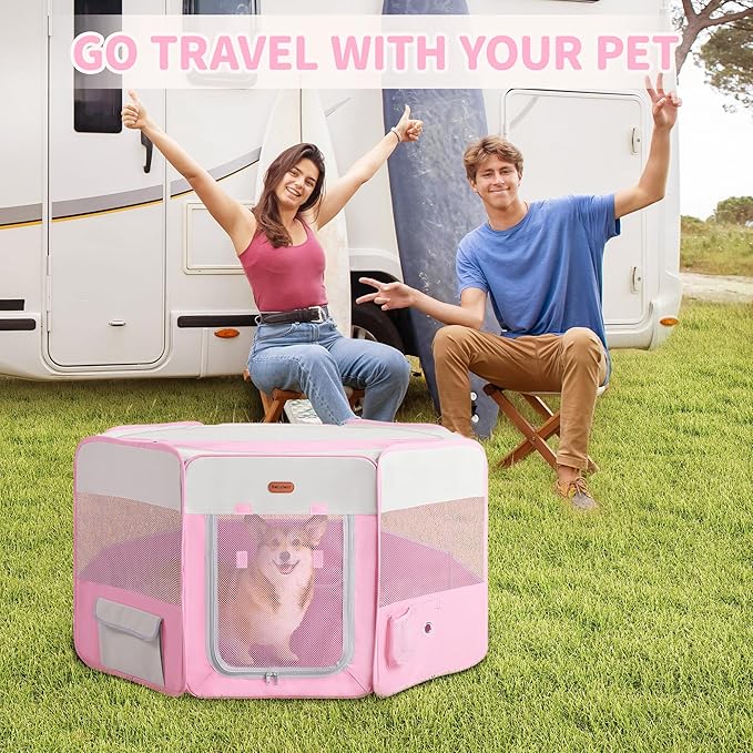 Seiyierr Dog Playpen, Portable Pet Play Pen Foldable Carrying Case, Puppy Pens Outsid for Small Cat Indoor/Outdoor, Removable Mesh Shade Cover