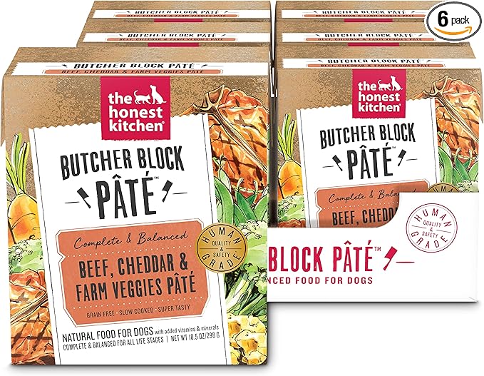 The Honest Kitchen Human Grade Butcher Block Pâté: Beef, Cheddar & Farm Veggies Wet Dog Food, 10.5 oz (Pack of 6)