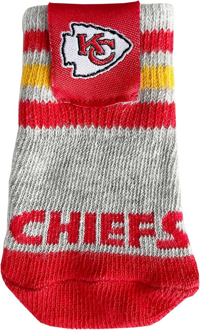 NFL Kansas City Chiefs Anti Slip Dog Socks with Elastic Ribbed Top, Size X-Small/Small. Indoor/Outdoor Socks, Best Dog Paw Protector, 2 Pairs, Cool Puppy Supplies with NFL Logo of Chiefs Team