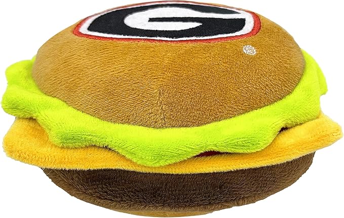 NCAA Georgia Bulldogs Cheeseburger Plush Dog & CAT Squeak Toy- Cutest Stadium Hamburger Snack Plush Toy for Dogs & Cats with Inner Squeaker & Beautiful Football/Basketball Team Name/Logo