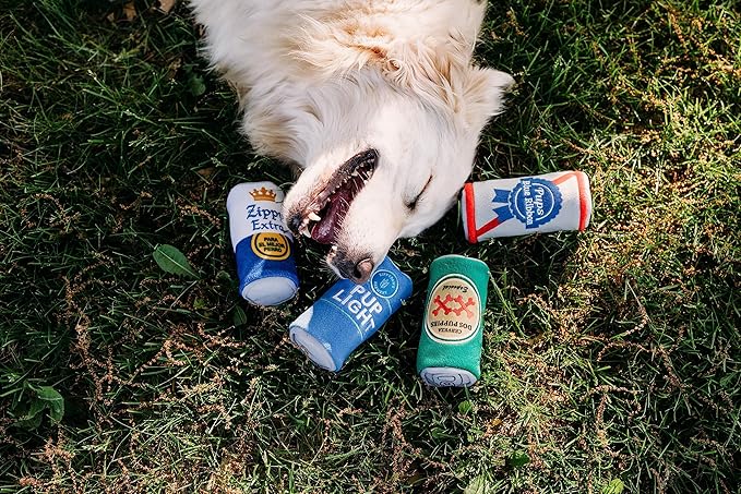 ZippyPaws Squeakie Can - Dos Puppies, Funny Alcohol Dog Toys for Small & Medium Dogs, Beer Can Puppy Toys for Dog Birthday
