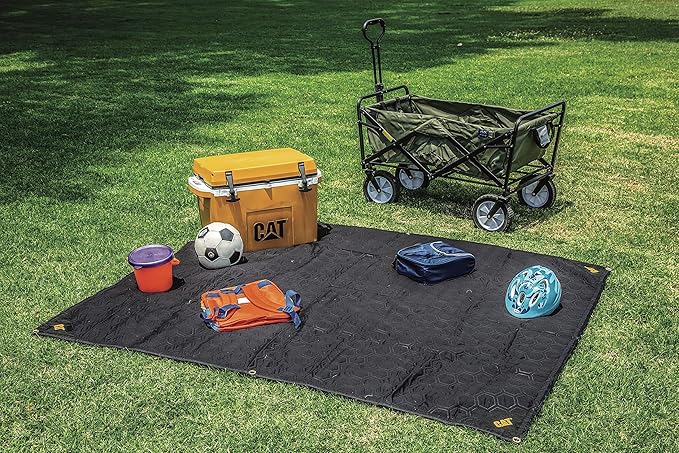CAT Water Resistant Woven Utility Blanket, 72-Inch x 60-Inch Outdoor Tarp Material Padded Blanket, Rivets for Tie Downs, Park Picnic, Moving, Protect Furniture, Brown Black - 980788N