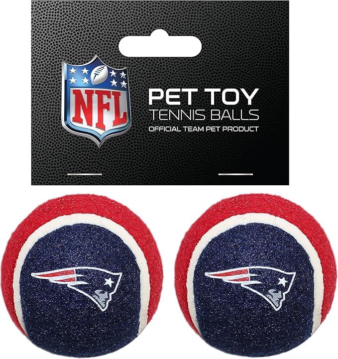 NFL NEW ENGLAND PATRIOTS TENNIS BALLS for DOGS & CATS - 2 piece set with Team Logo in Vibrant Team Color