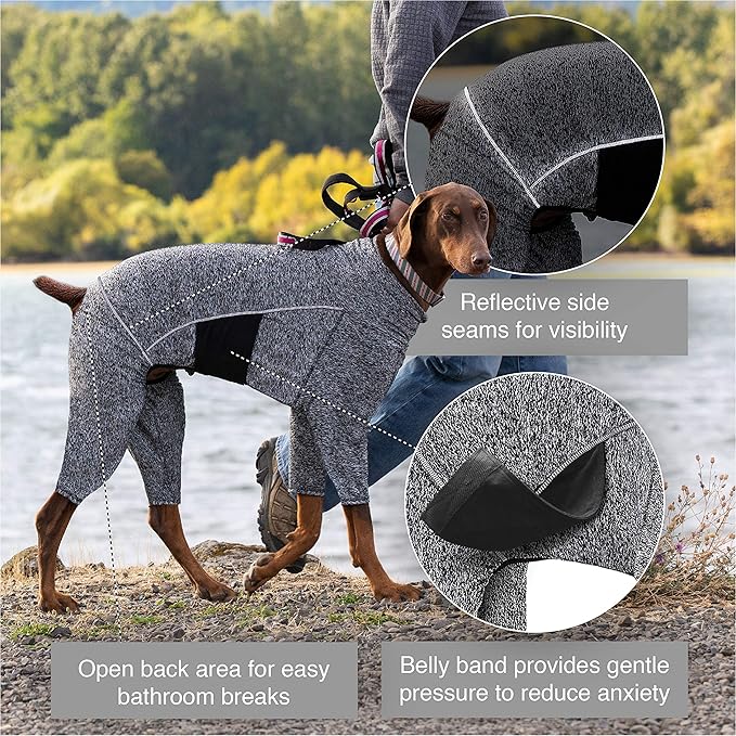 Kurgo Stowe Base Layer - Comfortable, Cold-Weather Pet Wear - Breathable Snug Fit - Dual-Zipper Dog Onesie - Reflective Side Seams - Dog Pajamas - Machine Washable - Small - Black/Grey
