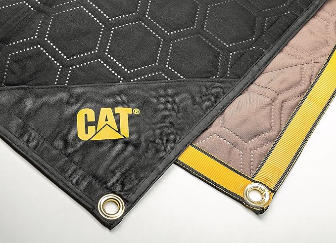 CAT Water Resistant Woven Utility Blanket, 72-Inch x 60-Inch Outdoor Tarp Material Padded Blanket, Rivets for Tie Downs, Park Picnic, Moving, Protect Furniture, Brown Black - 980788N