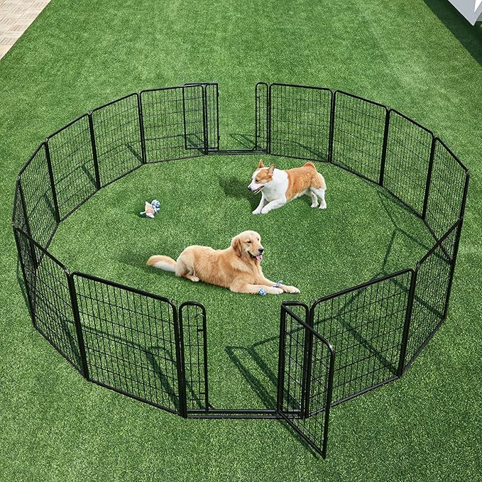 Topeakmart Dog Playpen Outdoor Puppy Exercise Pen Indoor Portable Pet Fence for Yard/RV Camping, 32 Inch 16 Panels